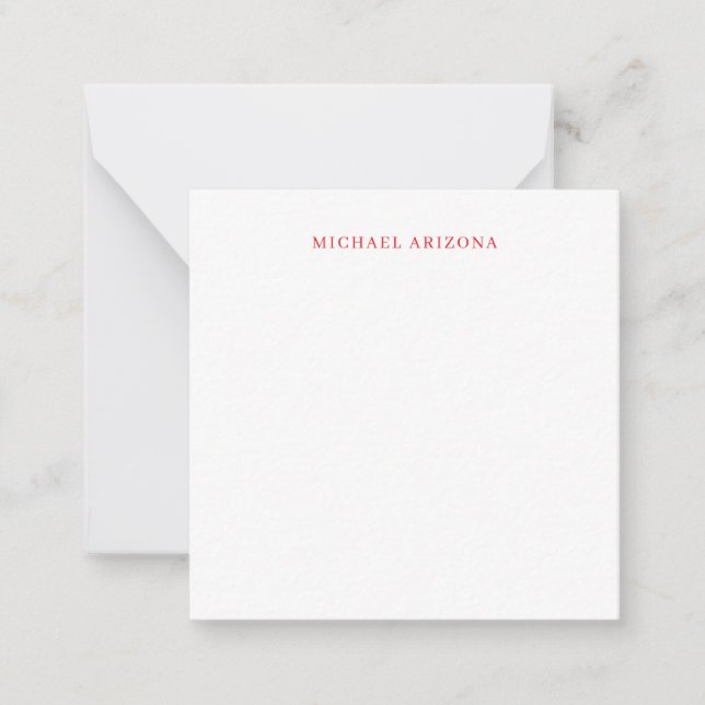 Red White Minimalist Simple Plain Modern Own Name Note Card (Front)