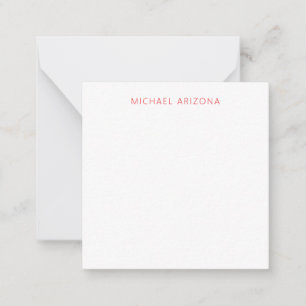 Red White Minimalist Simple Plain Modern Own Name Note Card