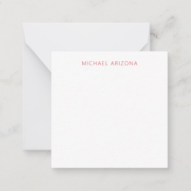 Red White Minimalist Simple Plain Modern Own Name Note Card (Front)