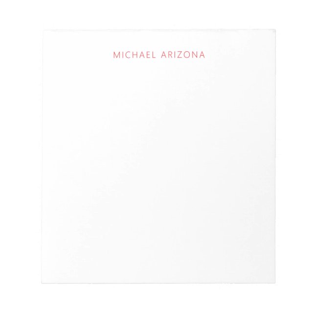 Red White Minimalist Simple Plain Modern Own Name Notepad (Front)