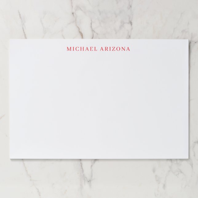 Red White Minimalist Simple Plain Modern Own Name Paper Pad (Front)