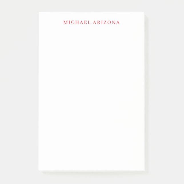 Red White Minimalist Simple Plain Modern Own Name Post-it Notes (Front)