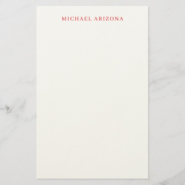 Red White Minimalist Simple Plain Modern Own Name Stationery (Front)