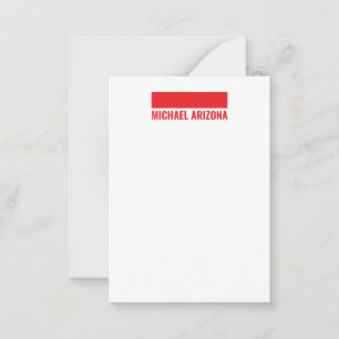 Red & White Minimalist Simple Plain Name Note Card