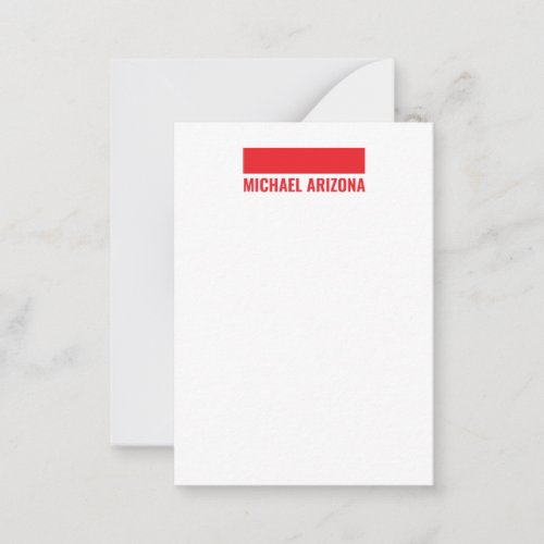 Red & White Minimalist Simple Plain Name Note Card