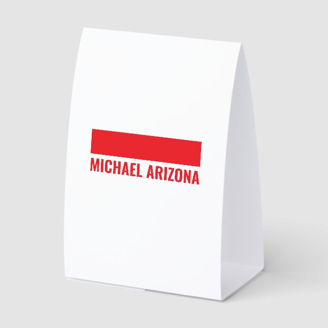 Red & White Minimalist Simple Plain Name Paper Table Tent (Front)