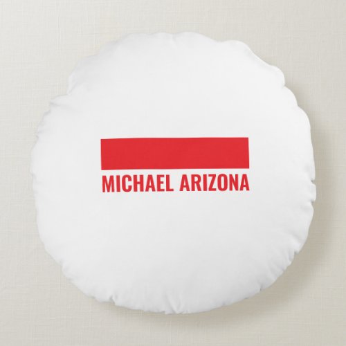 Red & White Minimalist Simple Plain Name Round Pillow