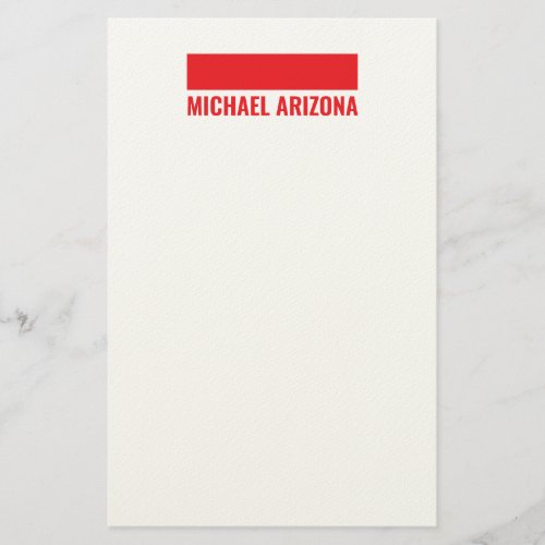 Red & White Minimalist Simple Plain Name Stationery