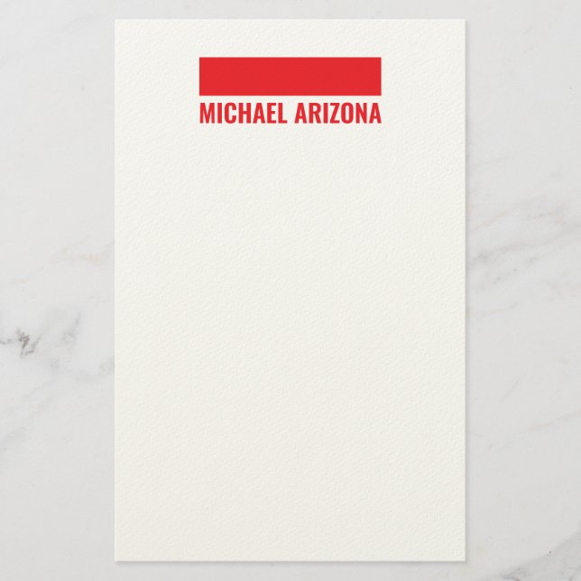 Red & White Minimalist Simple Plain Name Stationery (Front)
