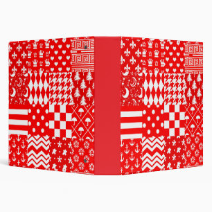 Red White Mixed Patterns Patchwork Design 3 Ring Binder