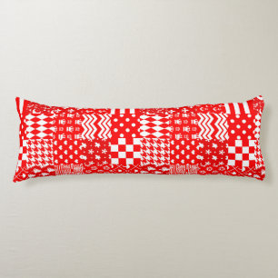 Red White Mixed Patterns Patchwork Design  Body Pillow