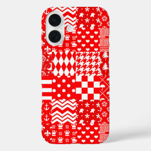 Red White Mixed Patterns Patchwork Design  iPhone 16 Case