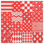 Red White Mixed Patterns Patchwork Design  Fabric