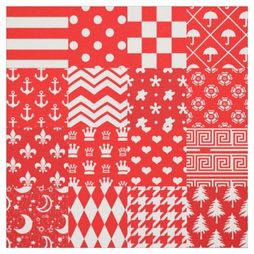 Red White Mixed Patterns Patchwork Design  Fabric