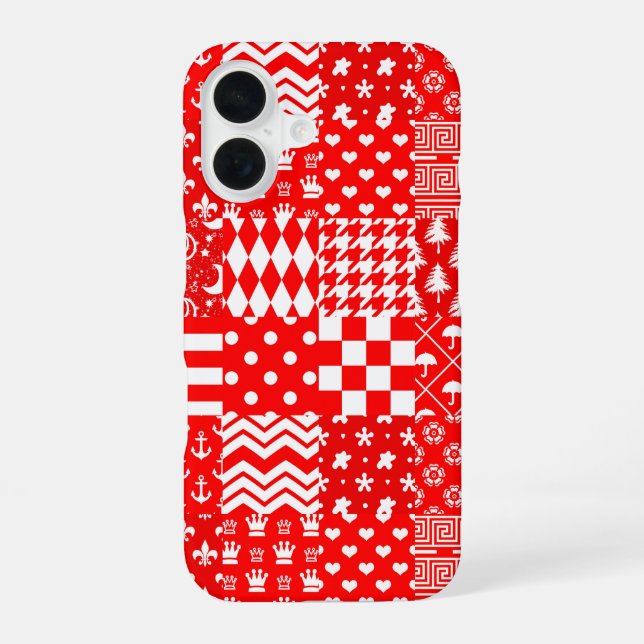Red White Mixed Patterns Patchwork Design  Iphone Case (Back)