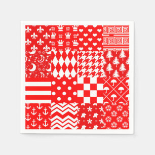 Red White Mixed Patterns Patchwork Design Napkins