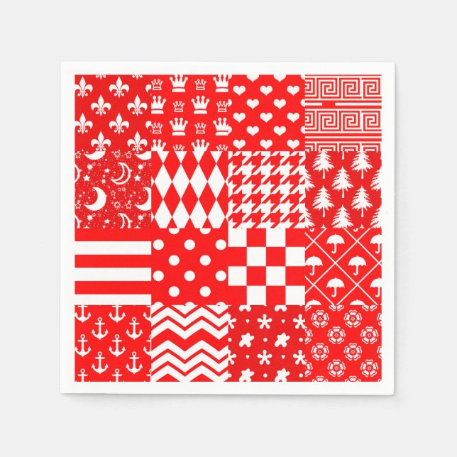 Red White Mixed Patterns Patchwork Design  Napkins (Front)