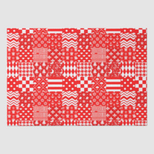 Red White Mixed Patterns Patchwork Design  Tissue Paper