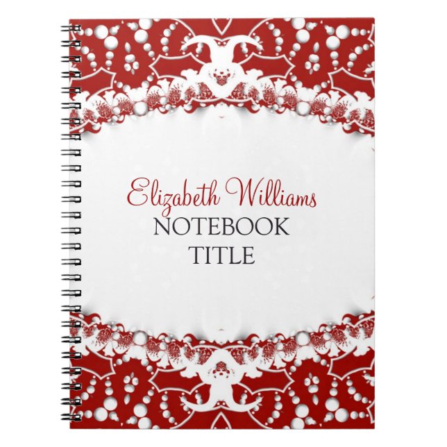 Red + White Modern Batik Notebook (Front)