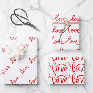 Red White Modern Love Typography Wrapping Paper Sheets