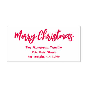 Red & White Modern Merry Christmas Return Address Self-inking Stamp