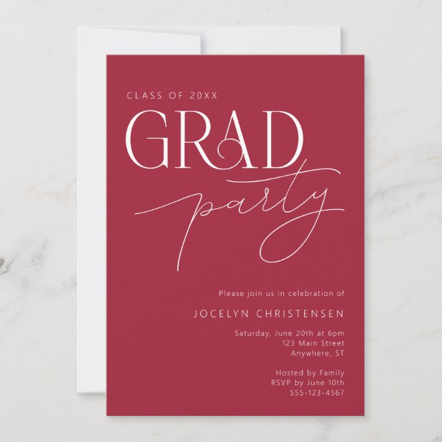 Red White Modern Minimalist Grad Party Invitation (Front)
