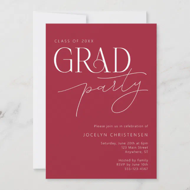 Red White Modern Minimalist Grad Party Invitation | Zazzle
