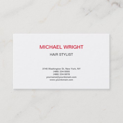 Red White Modern Plain Simple Minimalist Business Card
