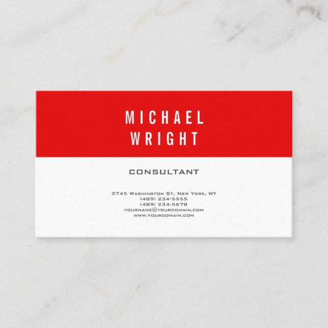 Red White Modern Plain Simple Minimalist Business Card (Front)