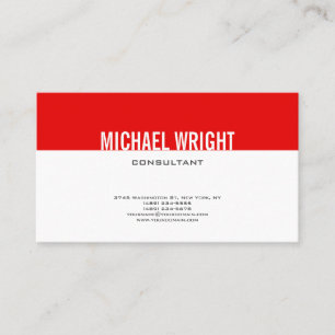 Red White Modern Plain Simple Minimalist Business Card