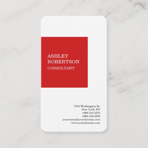 Red White Modern Professional Trendy Minimalist Business Card