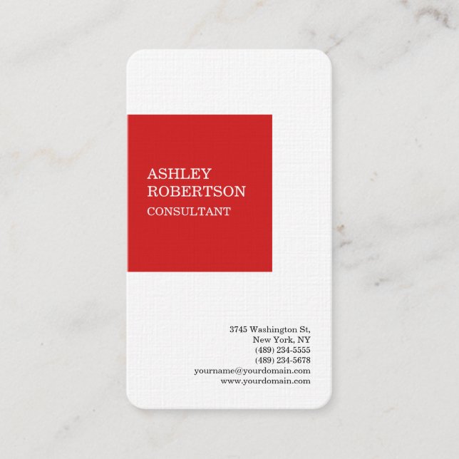 Red White Modern Professional Trendy Minimalist Business Card (Front)