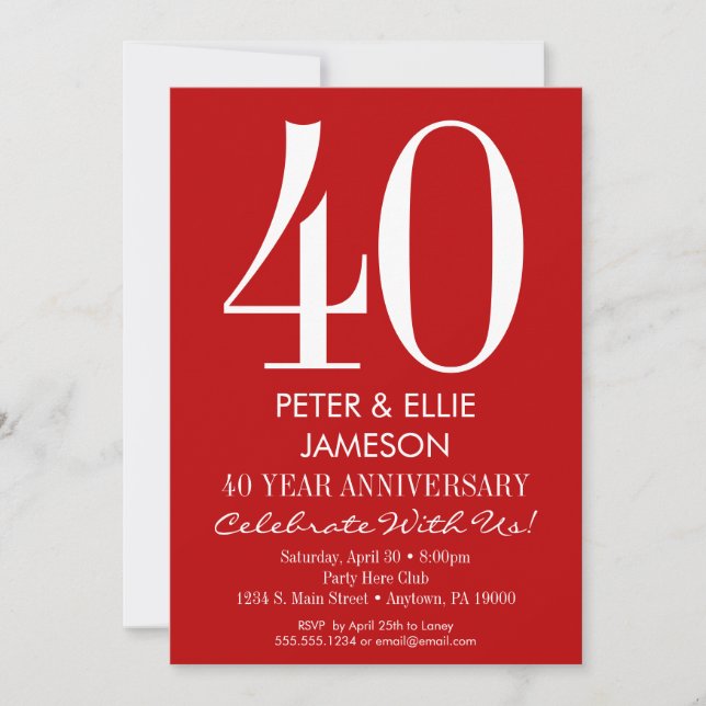 Red & White Modern Simple Anniversary Invitations (Front)