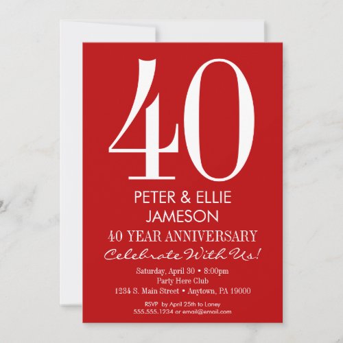 Red  White Modern Simple Anniversary Invitations