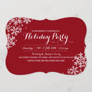 Red & White Modern Snowflake Holiday Party Invite