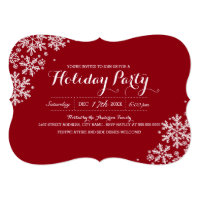 Red & White Modern Snowflake Holiday Party Invite