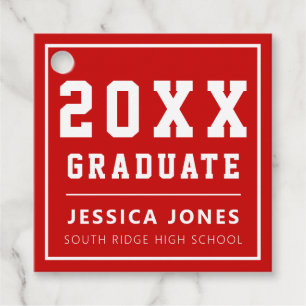 Red & White Modern Varsity Class of 2021 Favor Tags