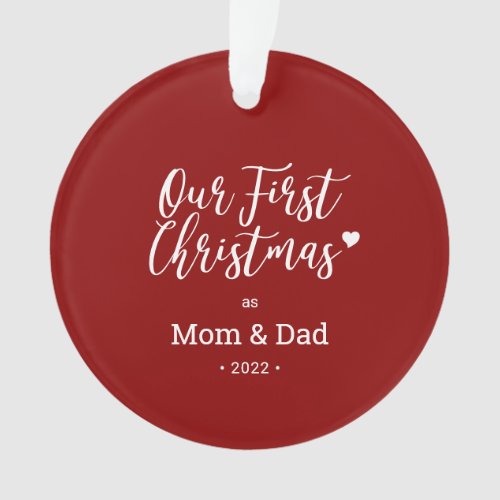 Red  White Mom Dad First Christmas Photo Ornament