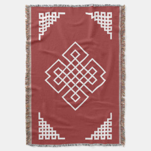 Red & White Mongolian Traditional Pattern Throw Blanket