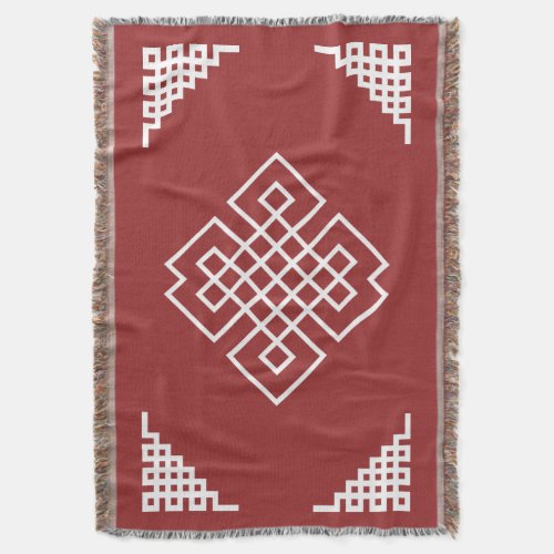 Red  White Mongolian Traditional Pattern Throw Blanket