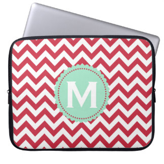 Red White Monogram Chevron Pattern Laptop Sleeve