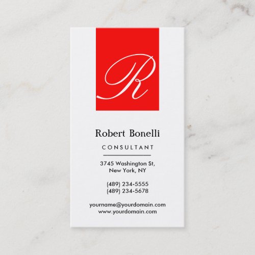 Red White Monogram Consultant Business Card