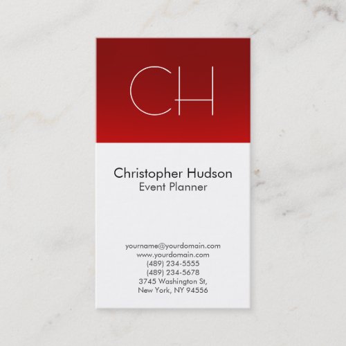 Red White Monogram Event Planner Business Card