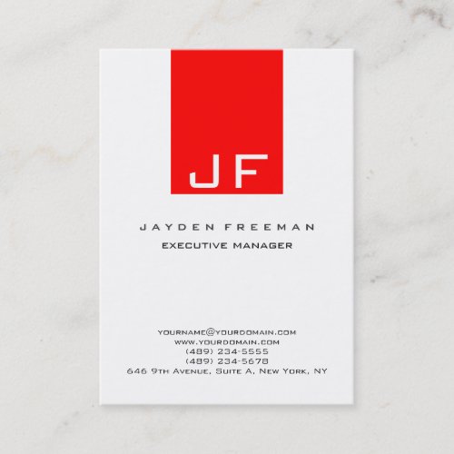 Red White Monogram Executive Manager Director Business Card