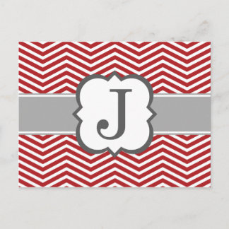 Red White Monogram Letter J Chevron Postcard