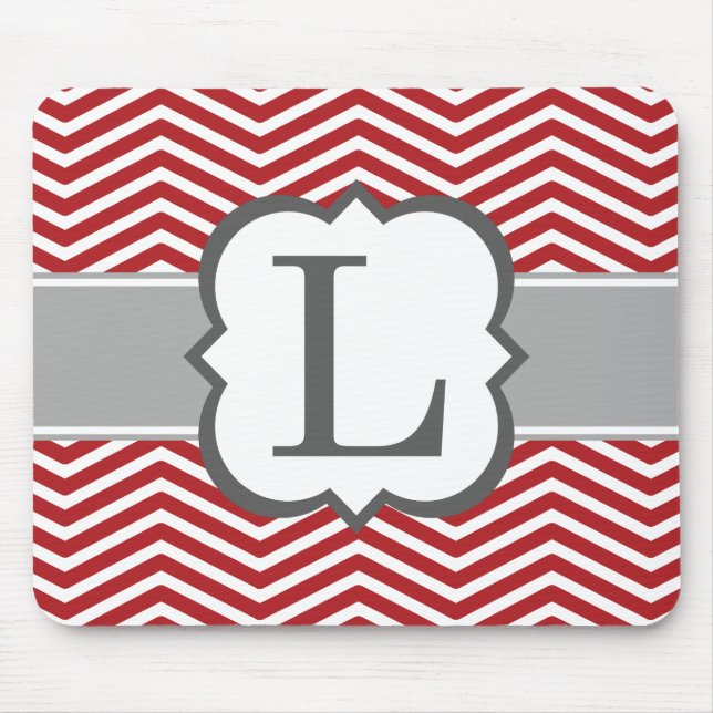 Red White Monogram Letter L Chevron Mouse Pad (Front)