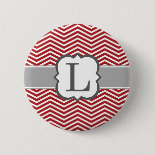 Red White Monogram Letter L Chevron Pinback Button