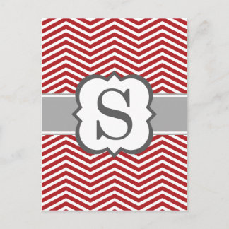 Red White Monogram Letter S Chevron Postcard