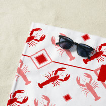 Red &amp; White Monogram Lobster Coastal Theme Beach Towel