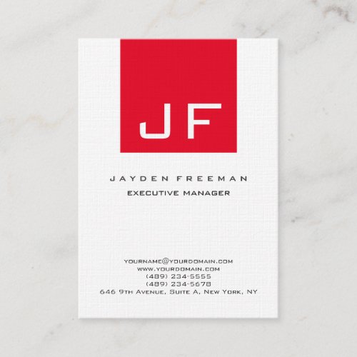 Red White Monogram Modern Minimalist Business Card